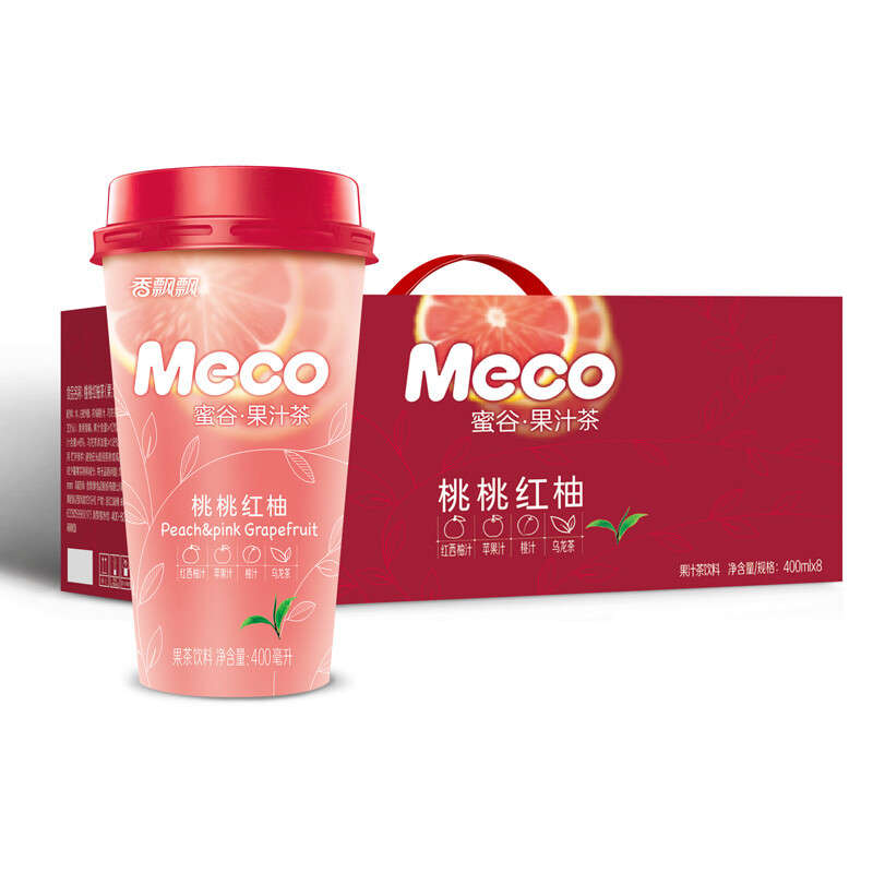 香飘飘奶茶 meco蜜谷果汁茶 桃桃红柚口味400ml 8杯 即饮饮料 整箱