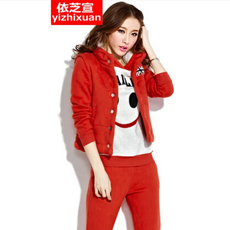 依芝宣2014韩版女士卫衣三件套加厚抓绒卫衣