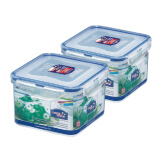 乐扣乐扣（LOCK&LOCK）饭盒塑料保鲜盒大容量带饭餐盒便当冰箱收纳盒多规格水果零食盒 正方形860ml两件套