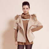 三彩正品女装2012新款冬装 中袖毛领蝙蝠袖毛呢外套D124022W10 米黄 L