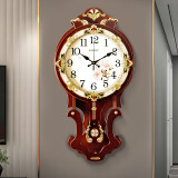 凯恩斯（KAIENSI） 挂钟客厅钟表欧式复古时钟摇摆石英钟表电波创意木质挂表家用 1340D-水仙花-霸.王扫秒机芯 16英寸