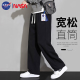 NASA GISS休闲裤男宽松直筒阔腿裤潮流运动长裤子 黑色 (170/76A)M 