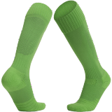 楼棉 足球袜子男士吸汗透气长筒运动袜毛巾底成人足球袜骑行袜 纯色款-荧光绿