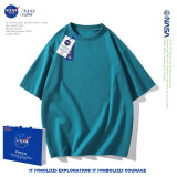 NASA GISS重磅260g纯棉短袖t恤男纯色圆领厚实不透纯白打底衫男女体恤上衣 孔雀绿 M体重110-130斤