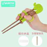 优呐哇宝宝实木筷子练习训练儿童吃饭辅助筷学习左右手 绿色大象