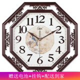 康巴丝挂钟创意客厅石英钟表中式仿古工艺钟古典时尚电子时钟挂表 3171仿木（45*45cm）