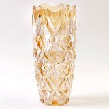 点特 欧式创意水晶玻璃彩色花瓶客厅摆件插花富贵竹水培干花简约大号 （琥珀色）网格花瓶