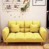 柏立达 懒人沙发床简约可折叠小户型卧室客厅双人简易沙发布艺休闲沙发 黄色【两个抱枕】