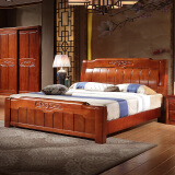 实木床橡木家具单人1.5双人床头1.8米高箱橡木大床工厂批发 海棠色 1.