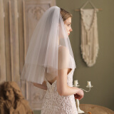 缔晶 法式白色领证小头纱头饰双层 简约短款新娘结婚登记拍照道具婚纱