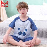 猫人儿童睡衣纯棉男童短袖套装夏季薄款中大童家居服 蓝色熊猫 170