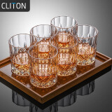 CLITON玻璃威士忌酒杯加厚雕花欧式烈酒杯洋酒杯家用水杯玻璃杯套装6只