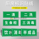 厨房标识牌 厨房洗碗洗菜消毒清洗池柜标签水池一清二洗三消毒标识牌