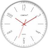 康巴丝（Compas）挂钟客厅 简约客厅石英钟表挂墙卧室时钟挂表 C3219C银边红针