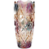 点特 欧式创意水晶玻璃彩色花瓶客厅摆件插花富贵竹水培干花简约大号 （琉璃色）网格花瓶