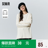 森马（Semir）长袖T恤女中长款宽松白色开叉2023冬蓄热抓绒打底衫109723101002