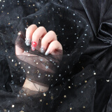京弗 星空网纱星星纱蕾丝网纱布料拍照道具头纱亮片布网红美甲背景布 黑色金星(1米x1.5米 多件连一起