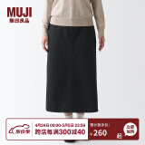 无印良品 MUJI 女式 丝光斜纹 裙子半身长裙秋冬季简约风纯棉全棉BEK37C2A 黑色 L(165/70A)