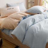 眠度床上四件套纯棉100%全棉床单被罩被套床笠单人宿舍磨毛刺绣裸睡 蓝杏 1.8m床单四件套【被套2*2.3m】