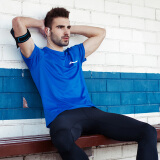 李宁（LI-NING）羽毛球健身运动户外跑步训练休闲短袖T恤ATSP503-3 蓝色 L码 男款
