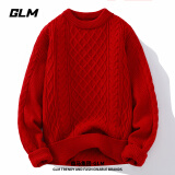 GLM品牌毛衣男秋冬款圆领加厚保暖本命年线衣学生打底针织衫 红色 M