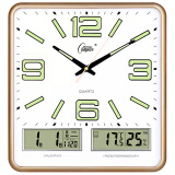 康巴丝（Compas）挂钟万年历温湿度钟表简约挂表客厅石英钟日历时钟C3073夜光闪金