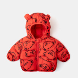 嘟嘟家宝宝棉服冬季连帽加厚外套婴儿保暖冬装可爱卡通棉衣童装潮 大红熊 80cm