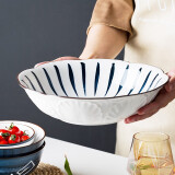 红牡丹 陶瓷碗家用微波炉面碗汤碗创意大碗水煮鱼汤盆和面盆釉中彩 蓝线10英寸莲花碗 单个 可微波