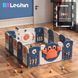 乐亲（Lechin）儿童围栏婴儿游戏安全栅栏家庭地上游乐园室内学步护栏螃蟹蓝14+2