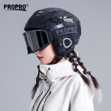 PROPRO 滑雪头盔装备护具男士女士通用安全帽成人/儿童双板单板滑雪头盔 黑条纹+黑色雪镜 M号 建议头围54-58CM