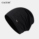 CACUSS帽子男女士春秋薄款棉包头套头帽夏季空调睡觉保暖月子帽产后黑中