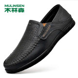 木林森（MULINSEN）男鞋商务休闲镂空豆豆鞋软底凉皮鞋 黑色 38码 88028