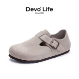 Devo Life的沃软木鞋男女同款时尚穆勒鞋情侣休闲鞋 66008 灰色反绒皮 36