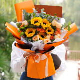 艾斯维娜鲜花速递向日葵混搭花束生日礼物全国同城配送 向日葵欧式花束
