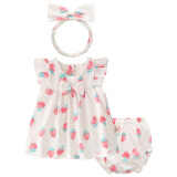 TTKA 婴儿裙子夏季公主裙套装0-1岁3薄款棉新生儿连衣裙子女童衣服 小草莓连衣裙3件套装 66cm
