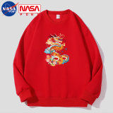 NASA PONY圆领红色长袖T恤男卫衣春秋季龙年本命年衣服亲子拜年服情侣装 红色 XL