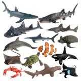 magqoo仿真海洋动物模型玩具企鹅鲨鱼鲸鱼龙虾螃蟹海马蜗牛儿童教具 海洋14款套装