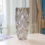 点特 欧式创意水晶玻璃彩色花瓶客厅摆件插花富贵竹水培干花简约大号 （茶色）网格花瓶