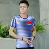 八一海军旗水手服纯棉蓝白条纹半袖体恤 天蓝色 男款 海军旗 s