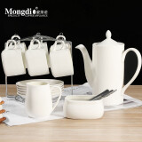 Mongdio 欧式陶瓷咖啡杯套装小精致简约家用拿铁杯 挂耳美式杯碟带架子 纯白6件套-套头 套装