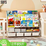 SOFS儿童书架绘本架简易落地宝宝小书柜铁艺幼儿置物架书本玩具收纳架 书架 XXL码 (4+2)层 4盒