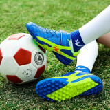 双星八特儿童足球鞋碎钉男女童青少年中小学生训练魔术贴免系带运动鞋 PU网眼（宝蓝） 35