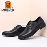 老人头（LAORENTOU）皮鞋男士商务正装鞋系带牛皮英伦鞋舒适简约轻质男鞋 83071 黑 38