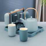 无泥（WUNI）北欧莫兰迪陶瓷家用水杯套装客厅茶杯简约带托盘创意家用客厅水具 直筒2杯
