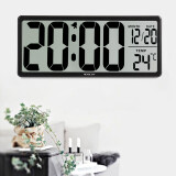 汉时（Hense）大屏电子时钟客厅桌面台钟座钟免打孔挂钟wifi自动对时钟表HA88 A款黑色（简洁款)