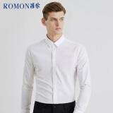 罗蒙（ROMON）纯色商务职业正装男士白衬衫工装外套长袖衬衣男CS108白色M