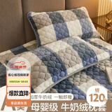 艾薇牛奶绒珊瑚绒枕头套一对枕芯套冬季保暖枕套 色彩格-蓝 48*74cm