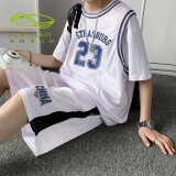 得美顿运动品牌球服套装男女生篮球运动假两件NBA宽松大码户外休闲短裤短袖 23号套装白色 S 60-80斤