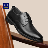 海澜之家HLA皮鞋男士商务休闲系带正装德比鞋子男HAAPXM3AA90183 黑色44