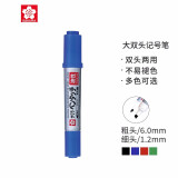 樱花(SAKURA)大号双头记号笔马克笔 油性勾线笔防水光盘标记 日本进口 蓝色 笔幅1.2mm/6.0mm